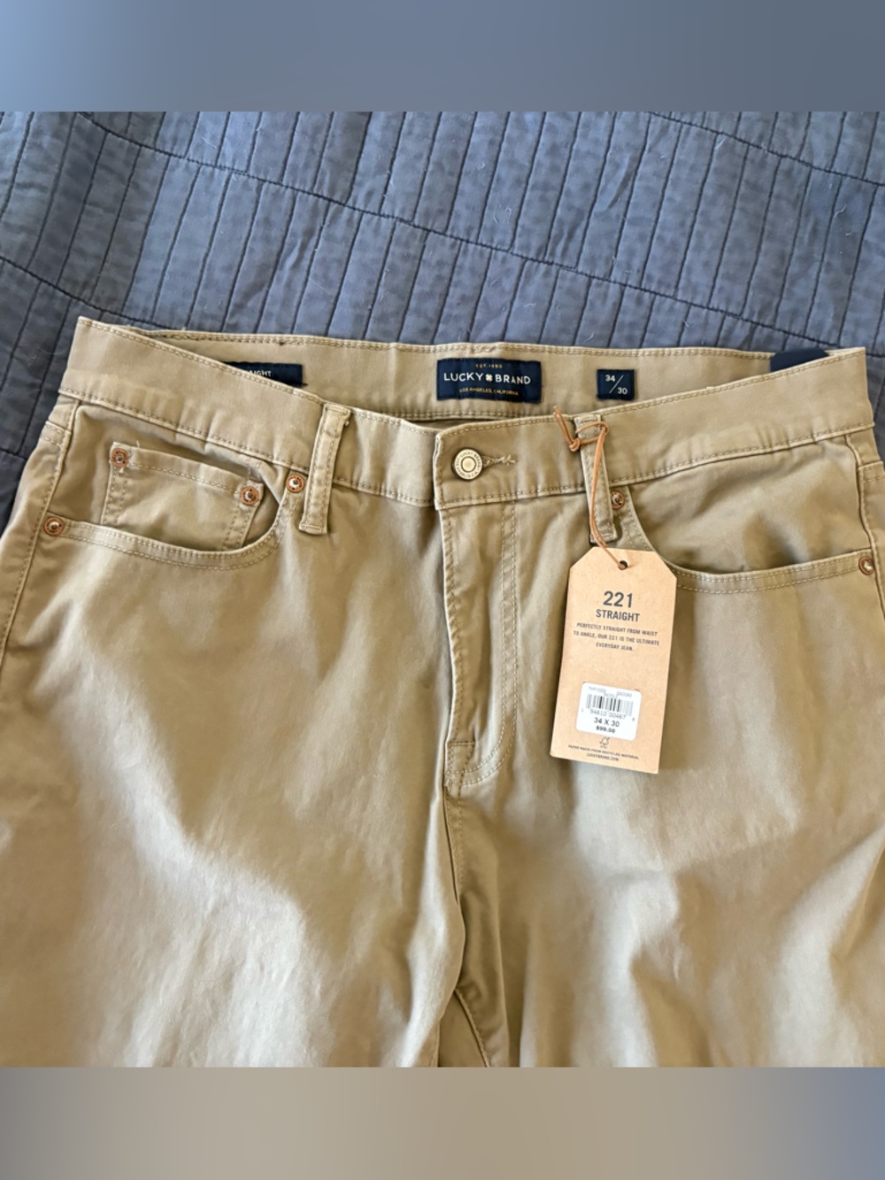 NWT Lucky Brand Men’s Light Brown 221 Straight Flex Chino Pants Size 34x30